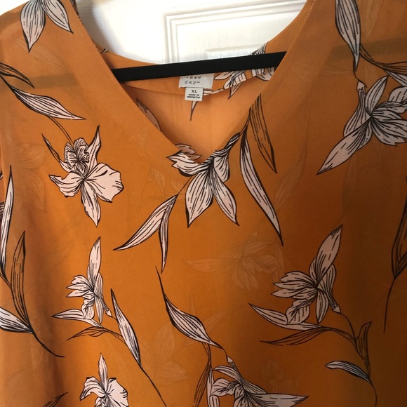 Women's Floral Print Long Bell Sleeve V-Neck Blouse - A New Day - Rust - Size XL - Picture 6 of 14
